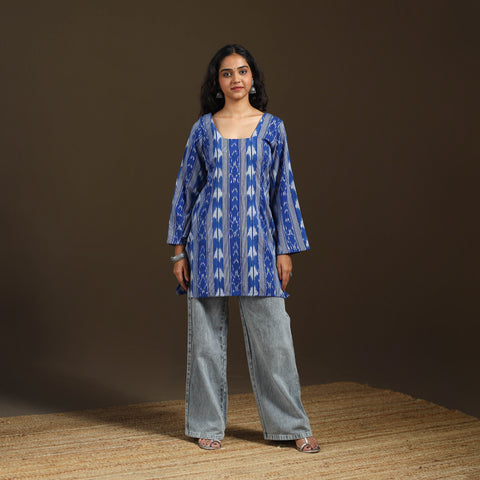 Blue - Pochampally Ikat Cotton Short Kurta for Women 49