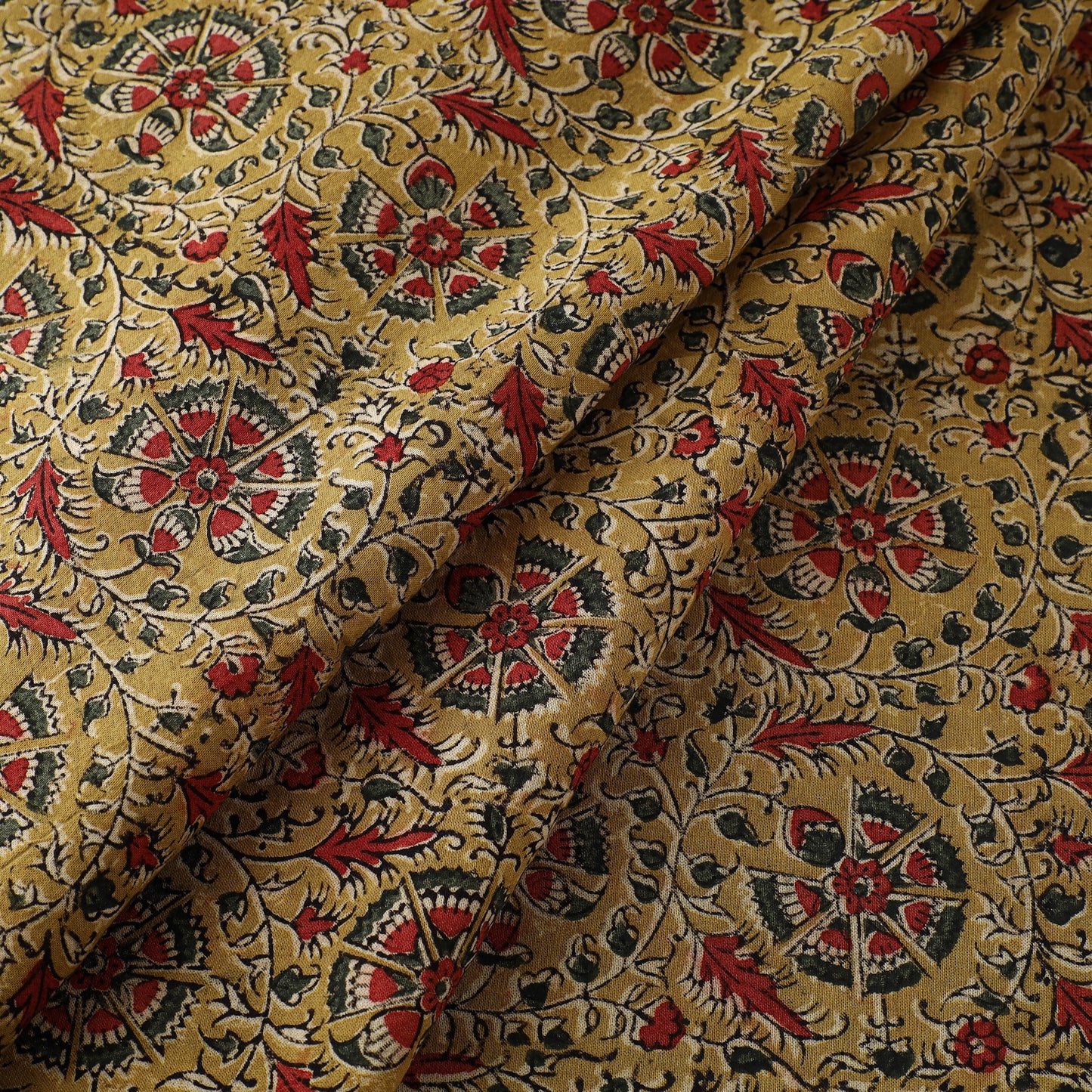 Yellow - Block Print Cotton Pedana Kalamkari Fabric 21