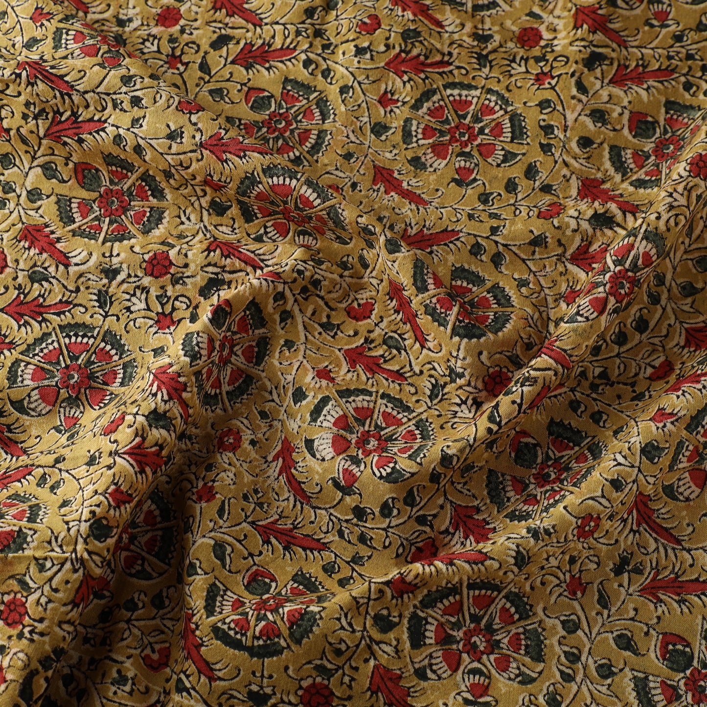 Yellow - Block Print Cotton Pedana Kalamkari Fabric 21