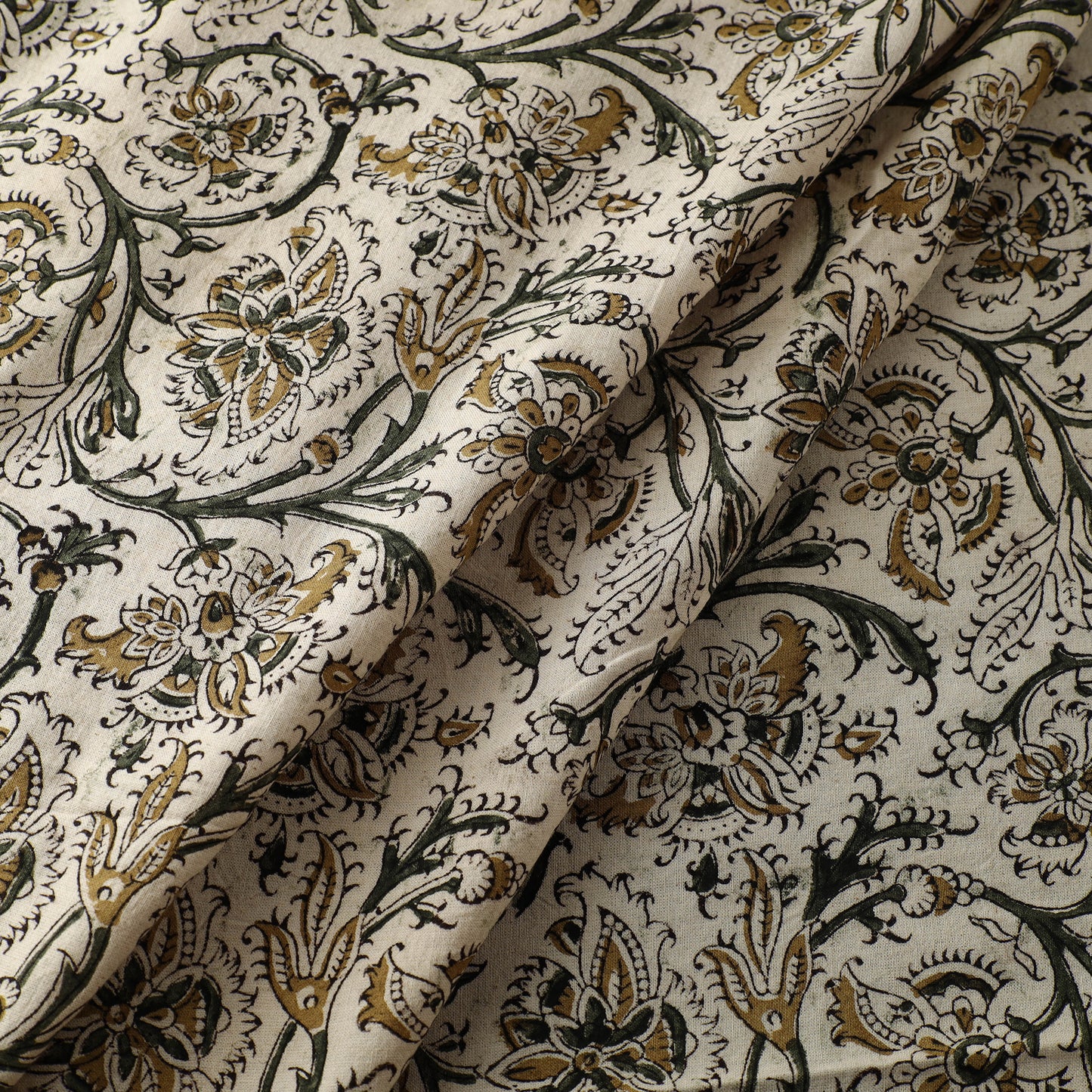 Beige - Block Print Cotton Pedana Kalamkari Fabric 22