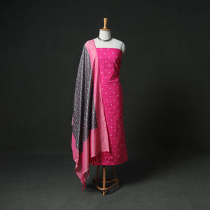 Bandhani Cotton Unstitched Dress Material: Kurta & Dupatta with Earrings 36