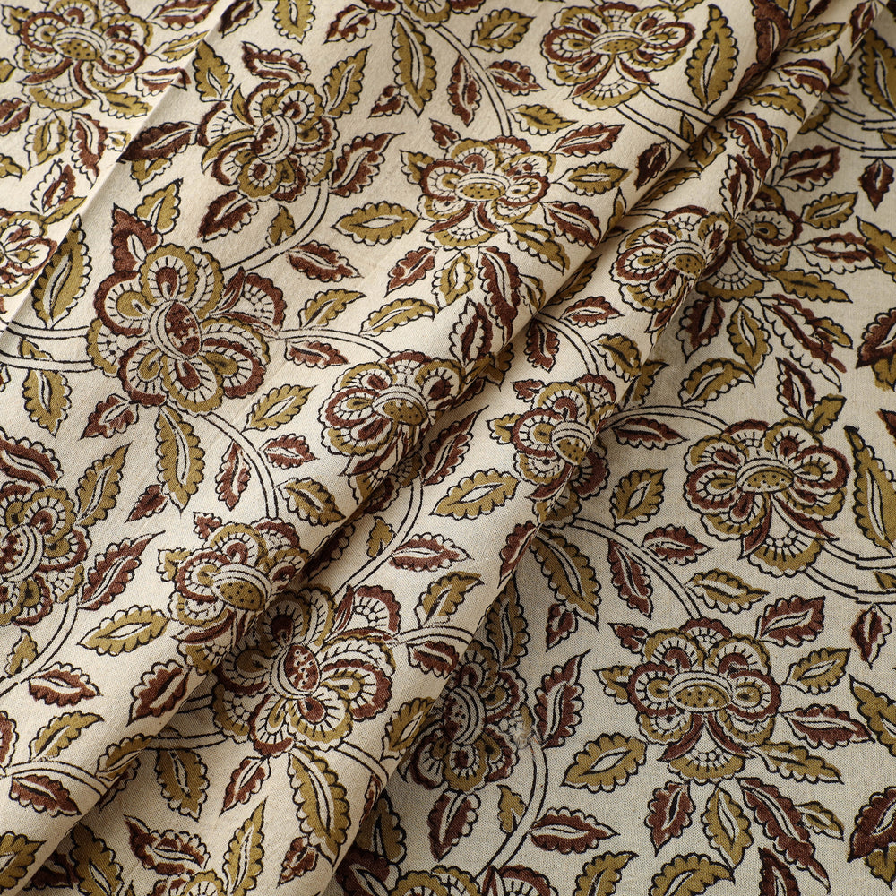 Beige - Block Print Cotton Pedana Kalamkari Fabric 23