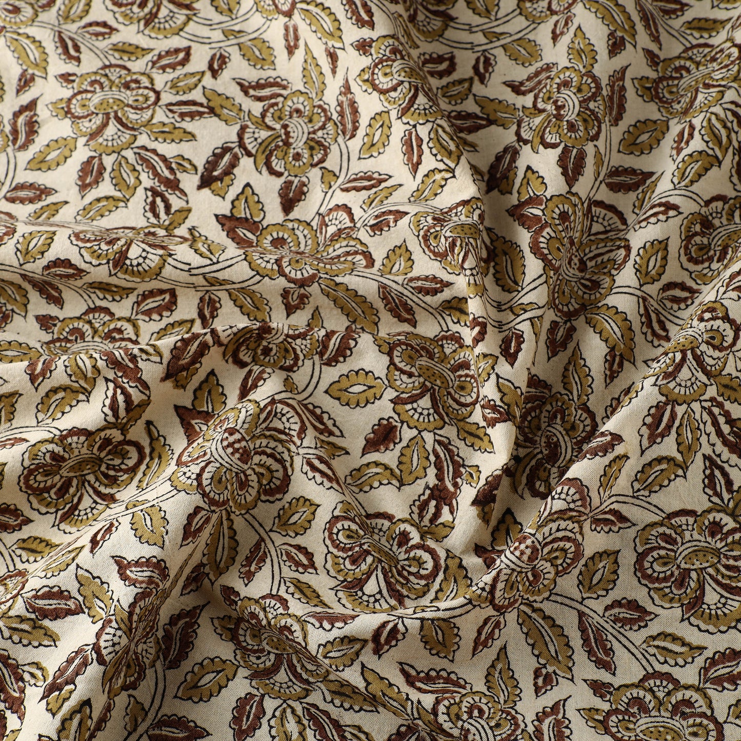 Beige - Block Print Cotton Pedana Kalamkari Fabric 23