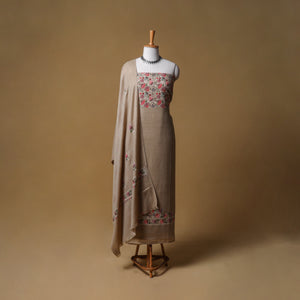 Woolen Embroidered Unstitched Dress Material: Kurta, Bottom & Dupatta 08