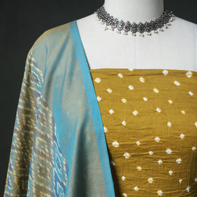 Bandhani Cotton Unstitched Dress Material: Kurta & Dupatta with Earrings 38