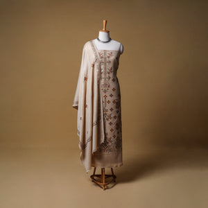 Woolen Full Embroidered Unstitched Dress Material: Kurta, Bottom & Dupatta 09