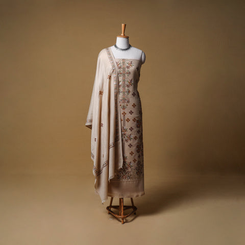 Woolen Full Embroidered Unstitched Dress Material: Kurta, Bottom & Dupatta 09