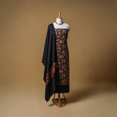 Woolen Full Embroidered Unstitched Dress Material: Kurta, Bottom & Dupatta 11