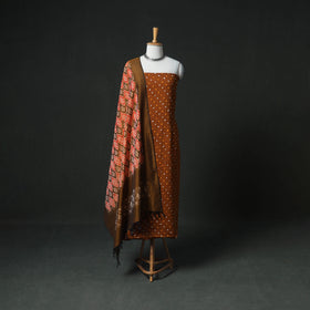 Bandhani Cotton Unstitched Dress Material: Kurta & Dupatta with Earrings 40