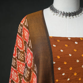 Bandhani Cotton Unstitched Dress Material: Kurta & Dupatta with Earrings 40