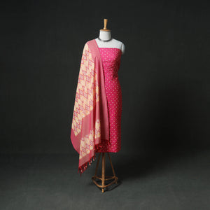 Bandhani Cotton Unstitched Dress Material: Kurta & Dupatta with Earrings 41