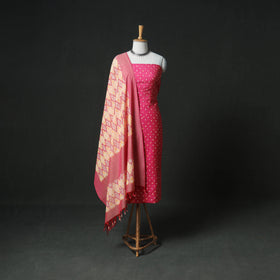 Bandhani Cotton Unstitched Dress Material: Kurta & Dupatta with Earrings 41