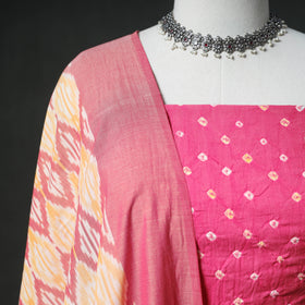 Bandhani Cotton Unstitched Dress Material: Kurta & Dupatta with Earrings 41