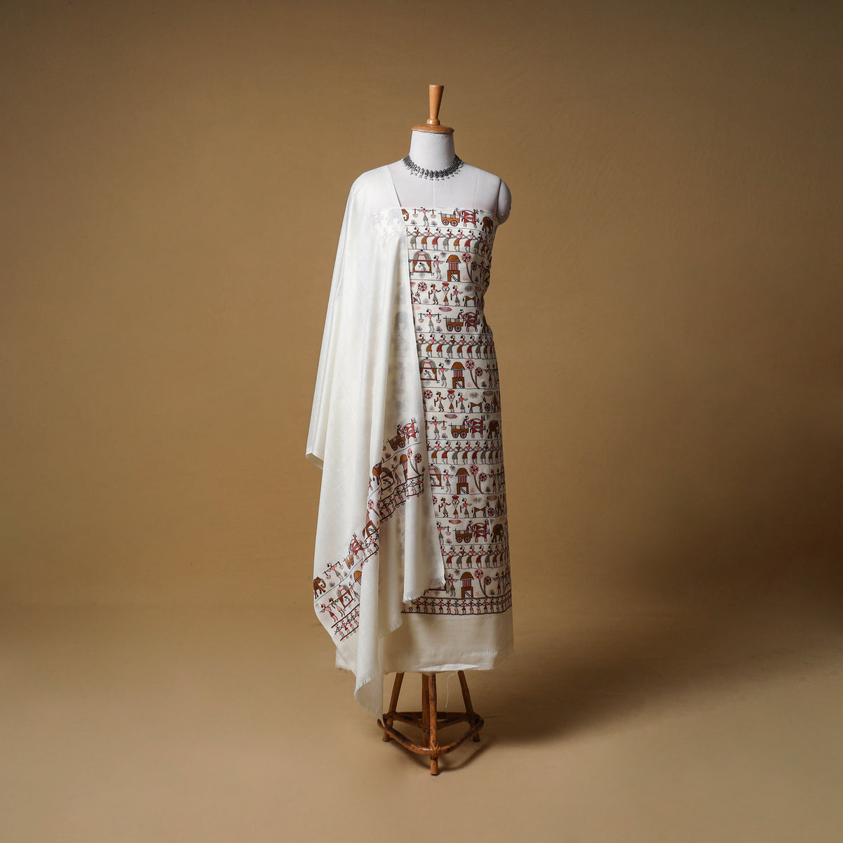 Woolen Full Embroidered Unstitched Dress Material: Kurta, Bottom & Dupatta 12