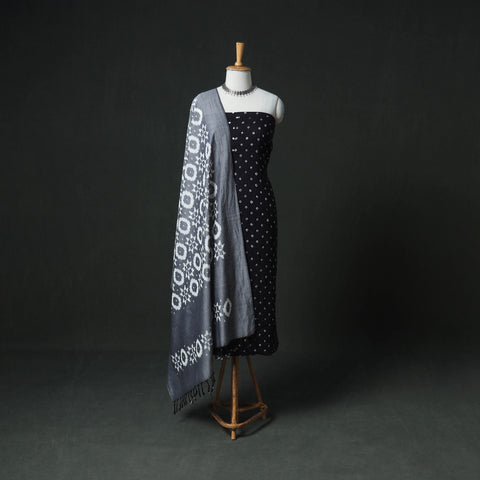 Bandhani Cotton Unstitched Dress Material: Kurta & Dupatta with Earrings 42