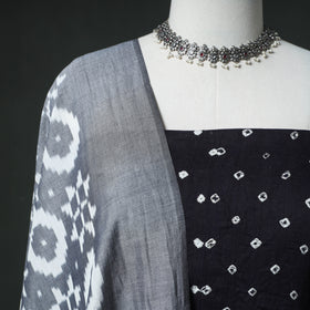 Bandhani Cotton Unstitched Dress Material: Kurta & Dupatta with Earrings 42