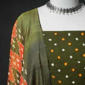 Bandhani Cotton Unstitched Dress Material: Kurta & Dupatta with Earrings 43