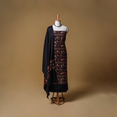 Woolen Full Embroidered Unstitched Dress Material: Kurta, Bottom & Dupatta 14