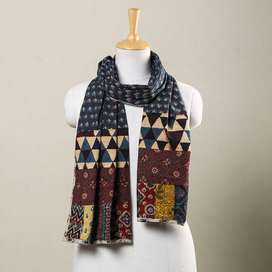 Ajrakh Print Modal Silk Stole From Bengal - Grey - ArtisanSoul