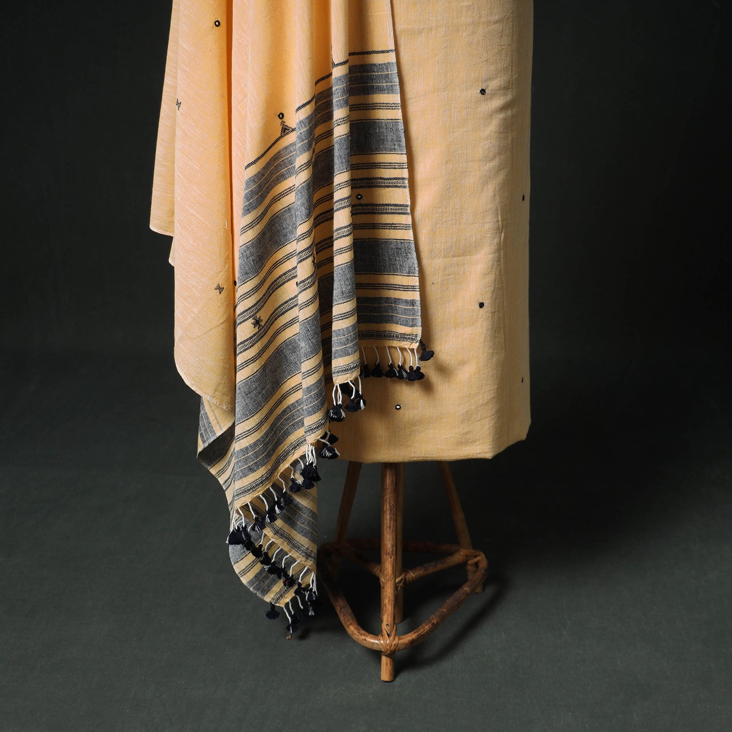 Kutch Bhujodi Handwoven Kala Cotton Unstitched Dress Material: Kurta, Bottom with Dupatta 06