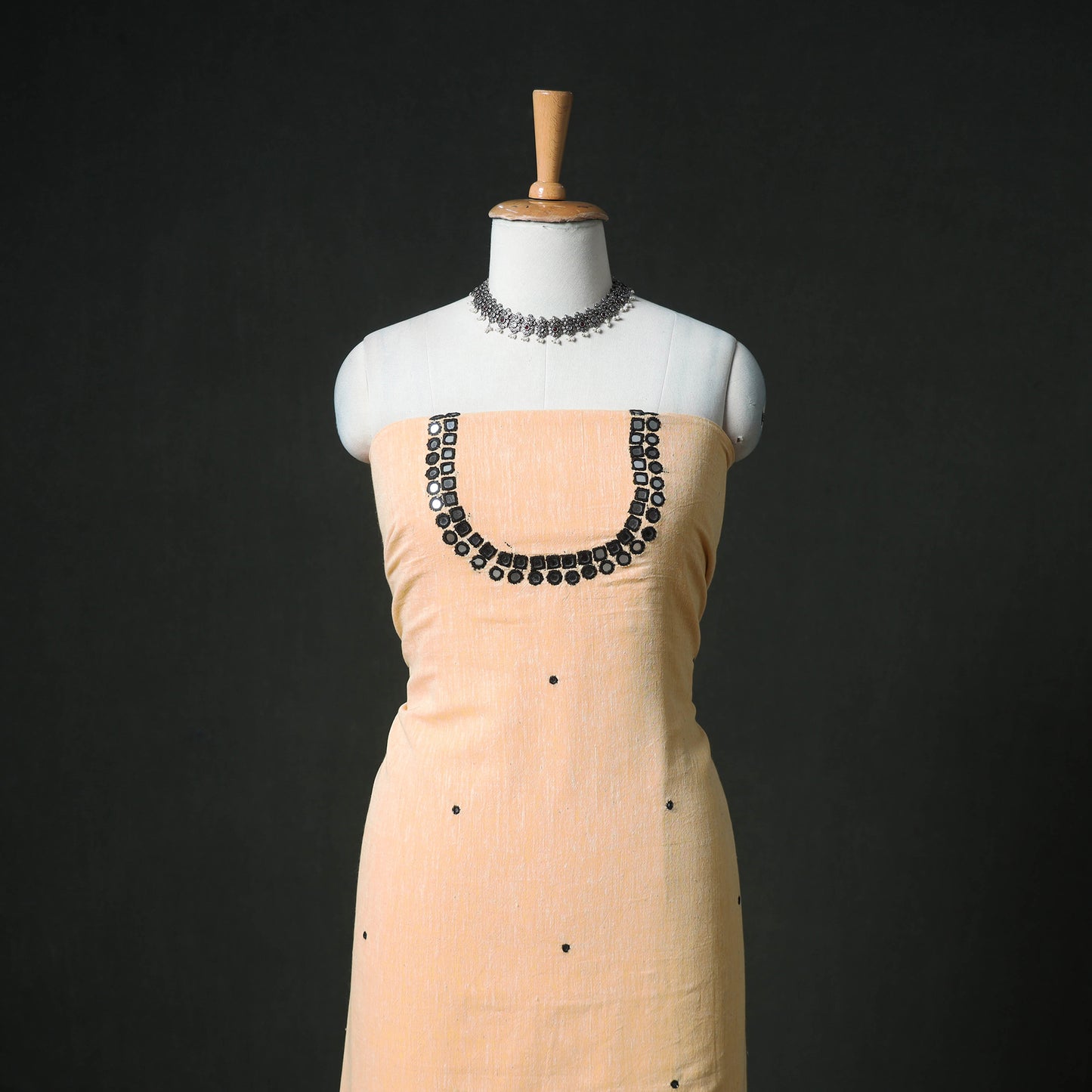 Kutch Bhujodi Handwoven Kala Cotton Unstitched Dress Material: Kurta, Bottom with Dupatta 06