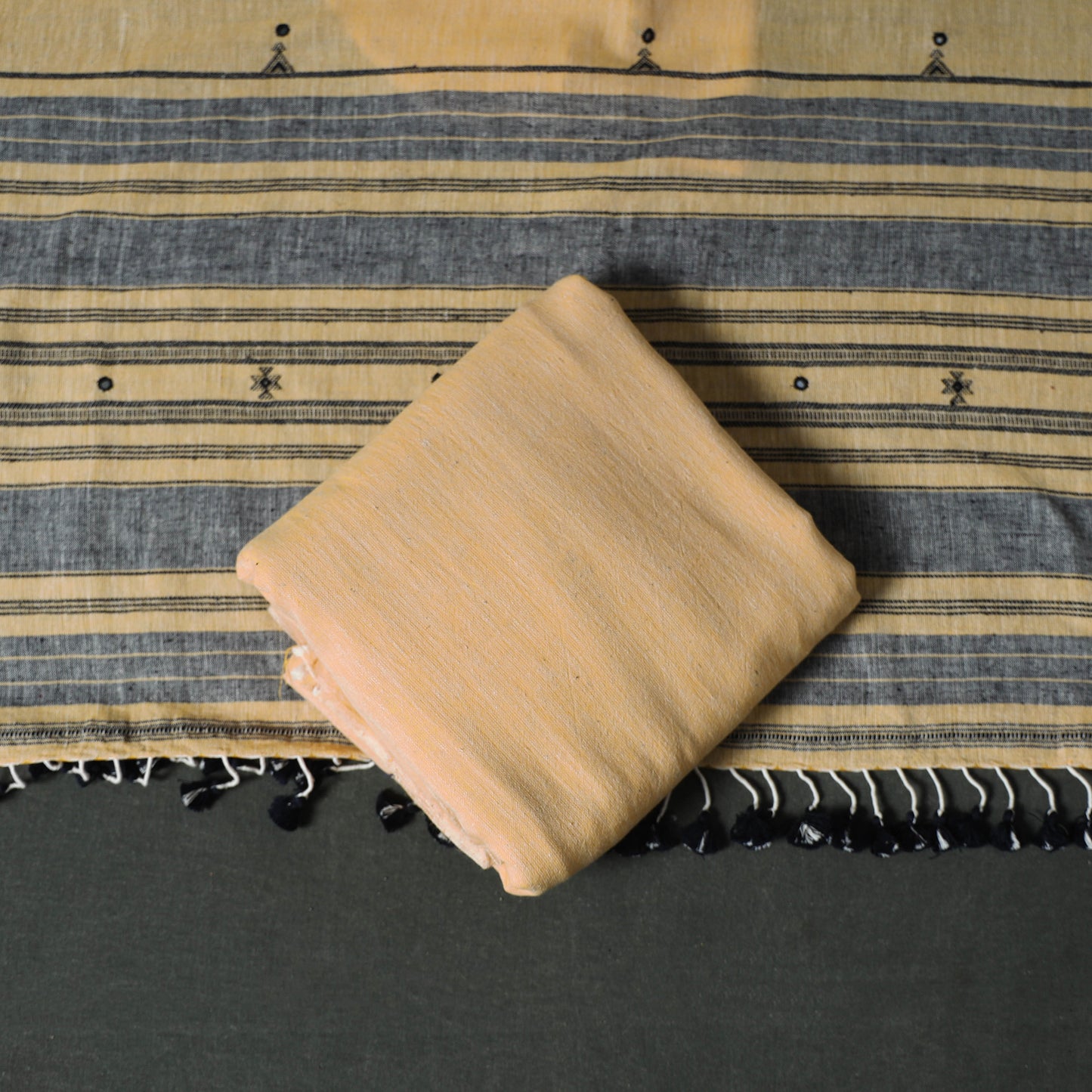 Kutch Bhujodi Handwoven Kala Cotton Unstitched Dress Material: Kurta, Bottom with Dupatta 06