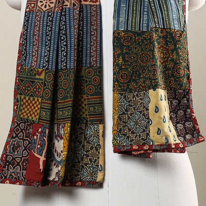 Multicolor - Ajrakh Block Printed Patchwork Cotton Stole