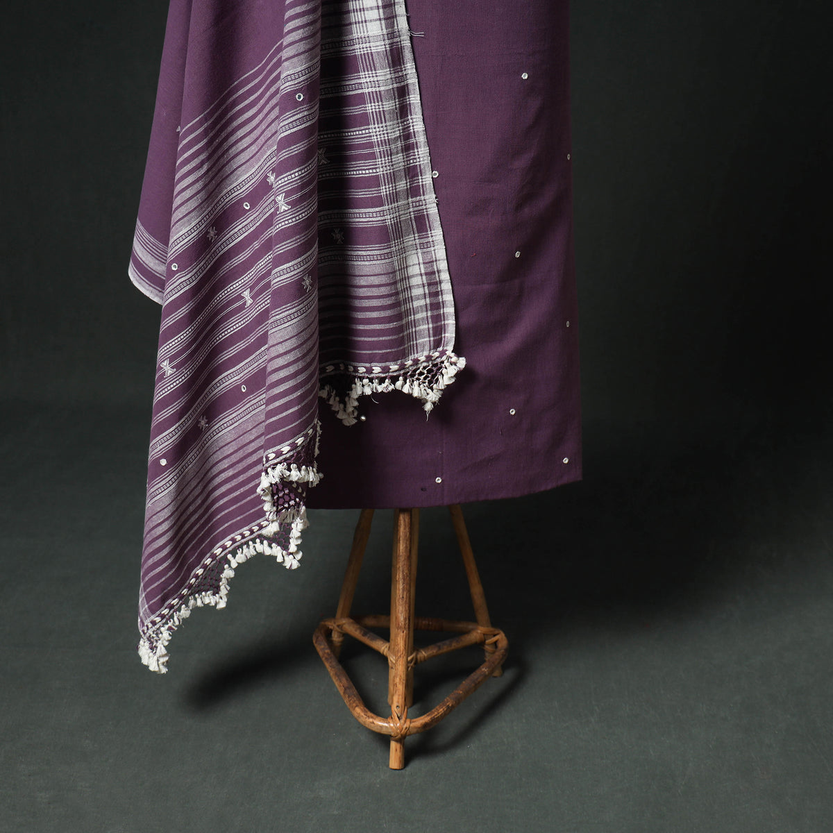 Kutch Bhujodi Handwoven Kala Cotton Unstitched Dress Material: Kurta, Bottom with Dupatta 05