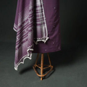 Kutch Bhujodi Handwoven Kala Cotton Unstitched Dress Material: Kurta, Bottom with Dupatta 05