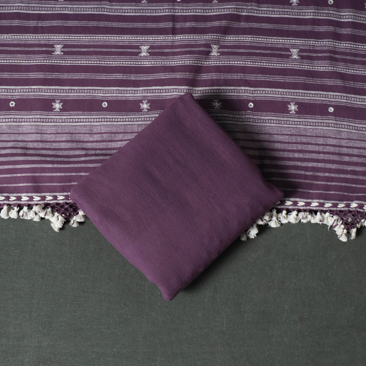 Kutch Bhujodi Handwoven Kala Cotton Unstitched Dress Material: Kurta, Bottom with Dupatta 05