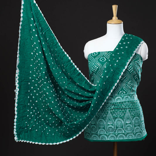 3pc Kutch Bandhani Tie-Dye Satin Cotton Suit Material Set
