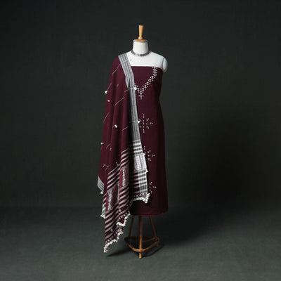 Kutch Bhujodi Handwoven Kala Cotton Unstitched Dress Material: Kurta, Bottom with Dupatta 04