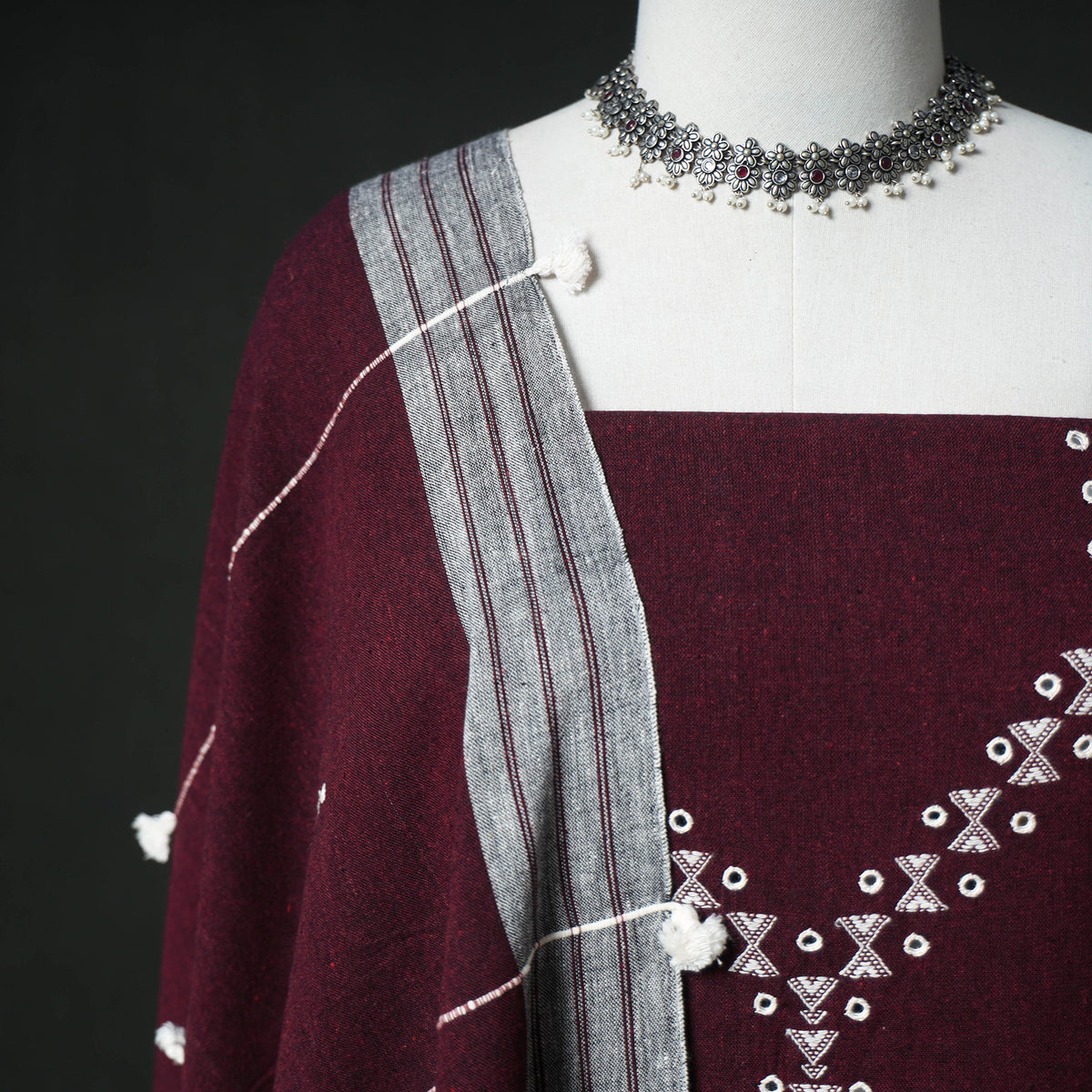 Kutch Bhujodi Handwoven Kala Cotton Unstitched Dress Material: Kurta, Bottom with Dupatta 04