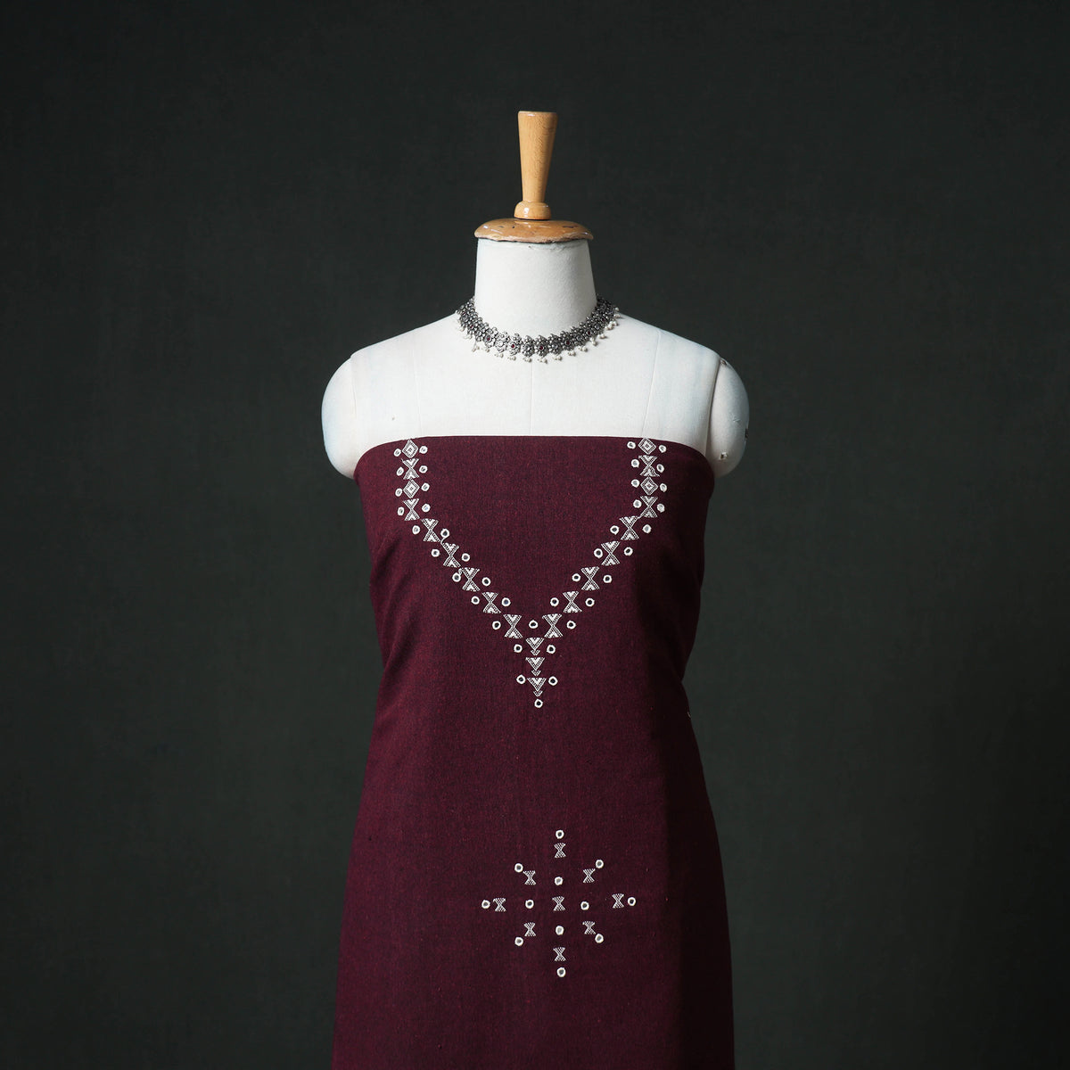 Kutch Bhujodi Handwoven Kala Cotton Unstitched Dress Material: Kurta, Bottom with Dupatta 04