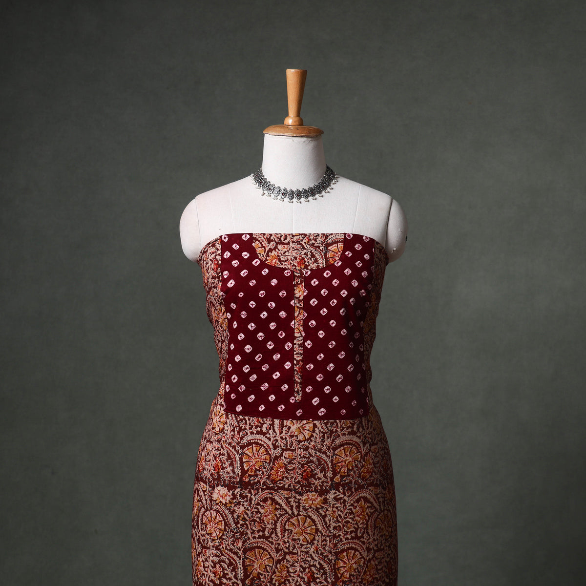 Patchwork Kalamkari Block Print Cotton Unstitched Kurta Material (2.5m) 02