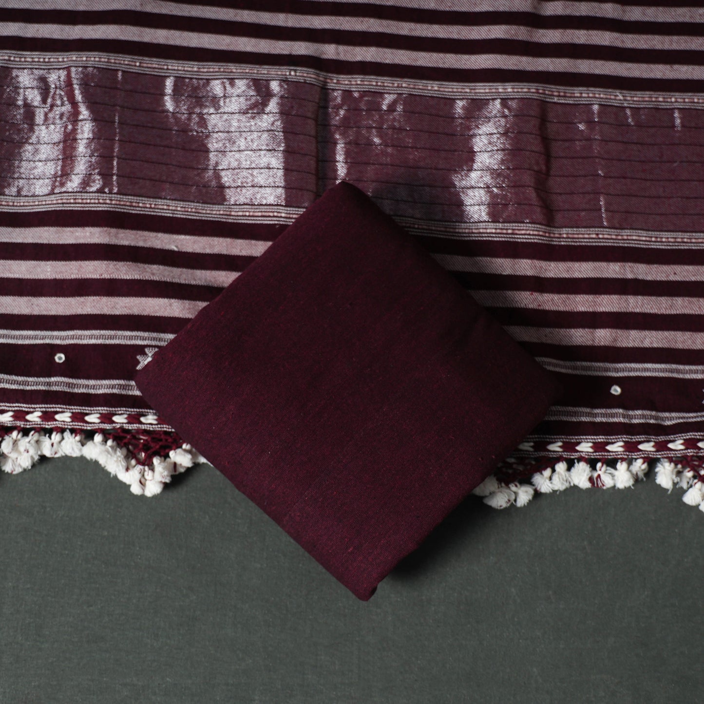 Kutch Bhujodi Handwoven Kala Cotton Unstitched Dress Material: Kurta, Bottom with Dupatta 04