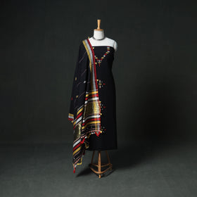 Kutch Bhujodi Handwoven Kala Cotton Unstitched Dress Material: Kurta, Bottom with Dupatta 03