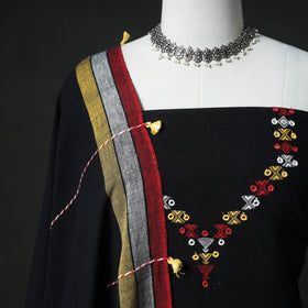 Kutch Bhujodi Handwoven Kala Cotton Unstitched Dress Material: Kurta, Bottom with Dupatta 03