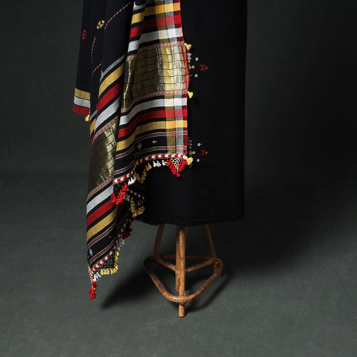 Kutch Bhujodi Handwoven Kala Cotton Unstitched Dress Material: Kurta, Bottom with Dupatta 03