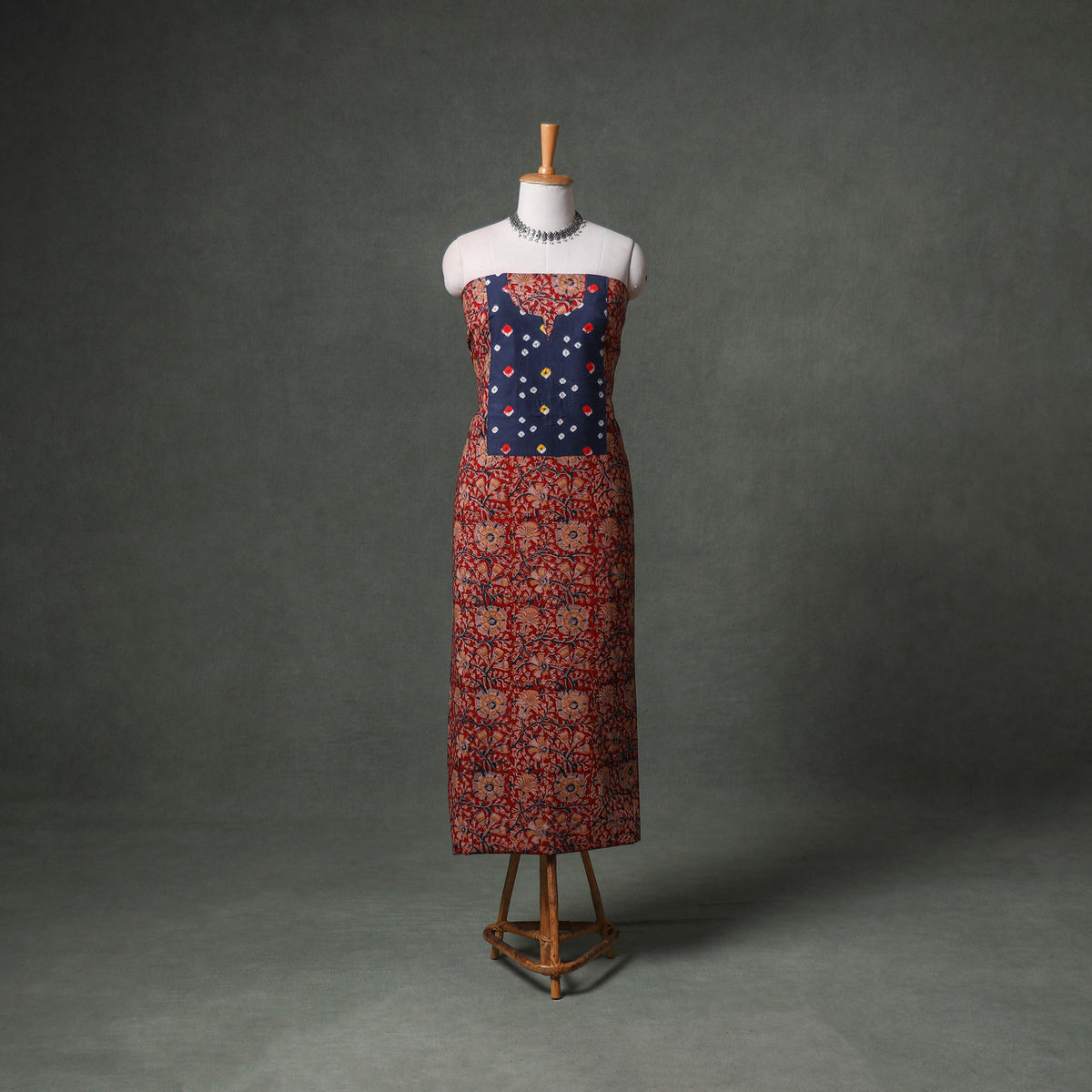 Patchwork Kalamkari Block Print Cotton Unstitched Kurta Material (2.5m) 04