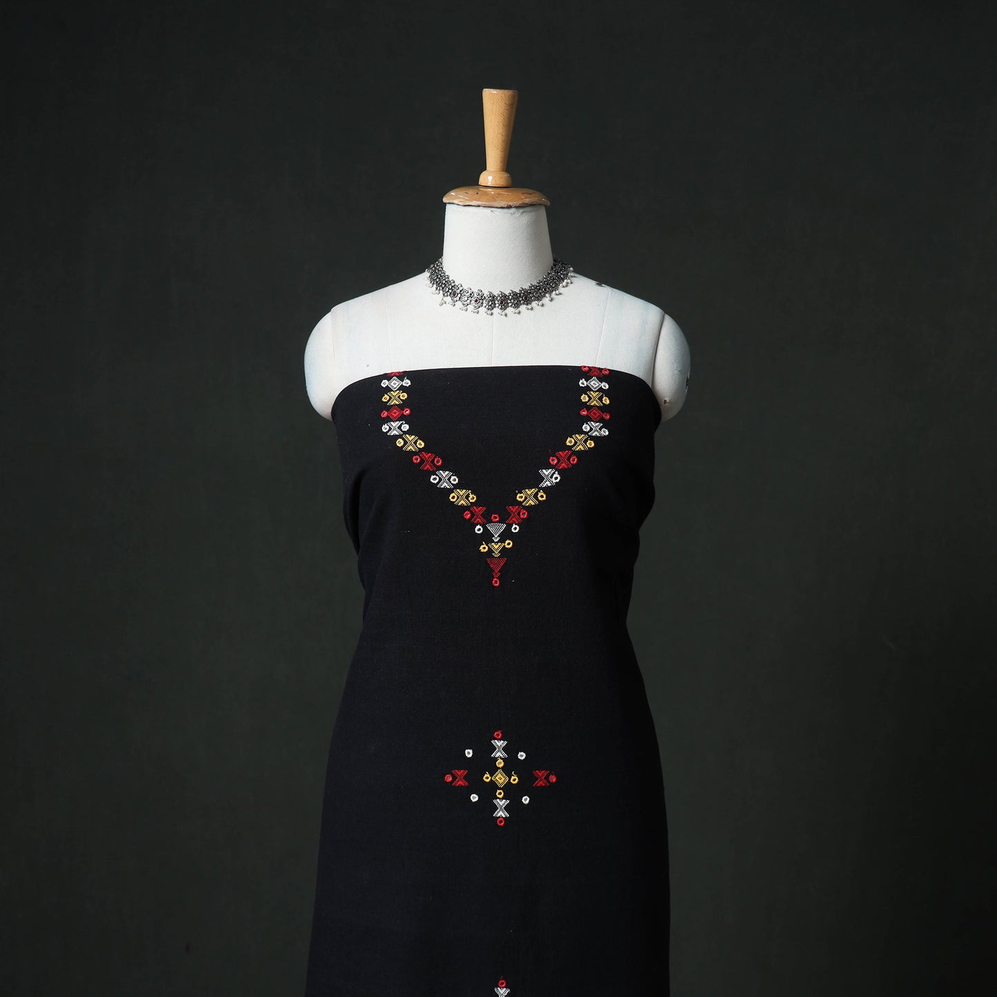 Kutch Bhujodi Handwoven Kala Cotton Unstitched Dress Material: Kurta, Bottom with Dupatta 03