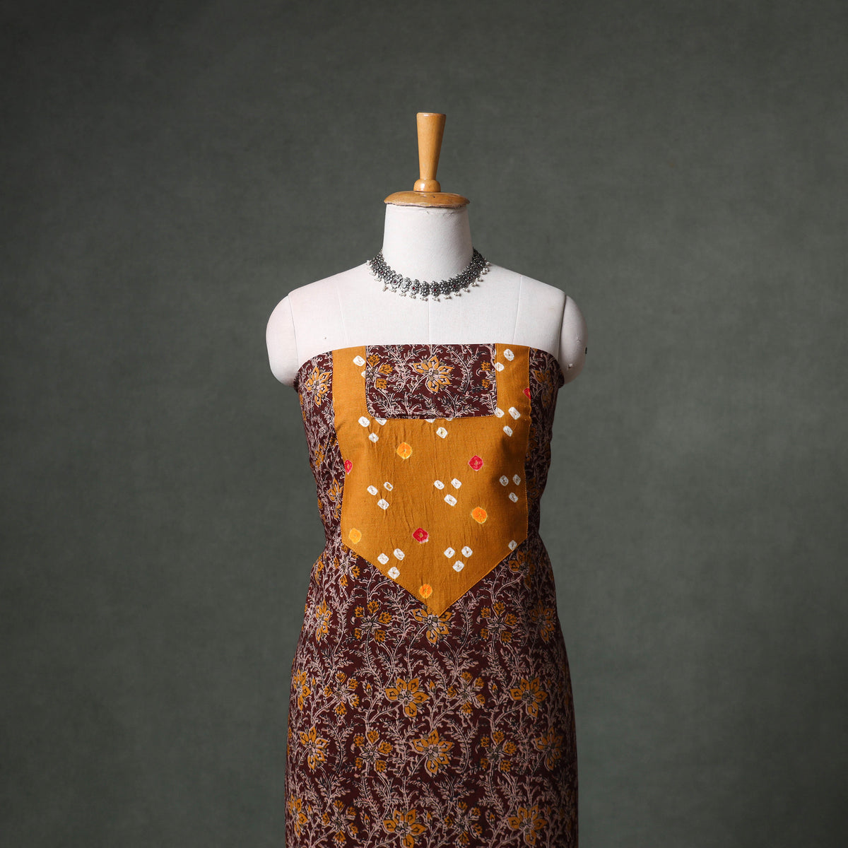 Patchwork Kalamkari Block Print Cotton Unstitched Kurta Material (2.5m) 05