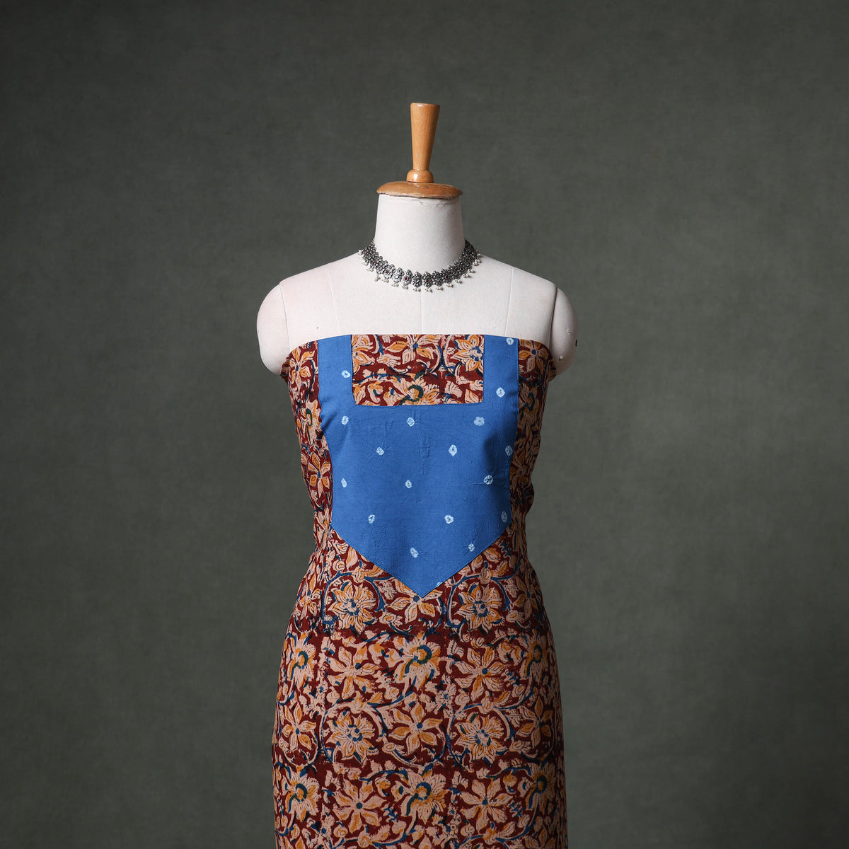 Patchwork Kalamkari Block Print Cotton Unstitched Kurta Material (2.5m) 06