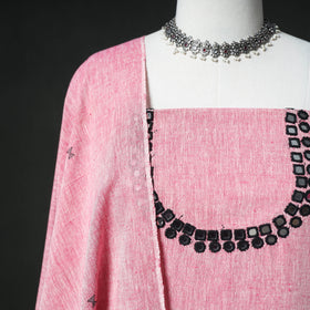 Pink - Kutch Bhujodi Handwoven Kala Cotton Unstitched Dress Material: Kurta, Bottom with Dupatta 02
