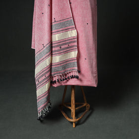 Pink - Kutch Bhujodi Handwoven Kala Cotton Unstitched Dress Material: Kurta, Bottom with Dupatta 02