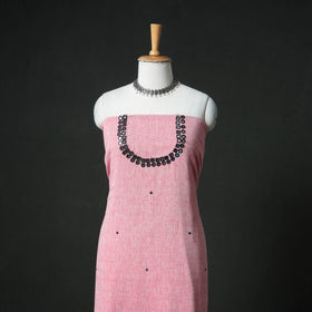 Pink - Kutch Bhujodi Handwoven Kala Cotton Unstitched Dress Material: Kurta, Bottom with Dupatta 02
