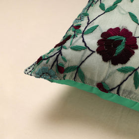 Green - Chanderi Silk Phulkari Hand Embroidered Cushion Cover