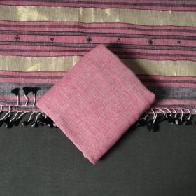 Pink - Kutch Bhujodi Handwoven Kala Cotton Unstitched Dress Material: Kurta, Bottom with Dupatta 02