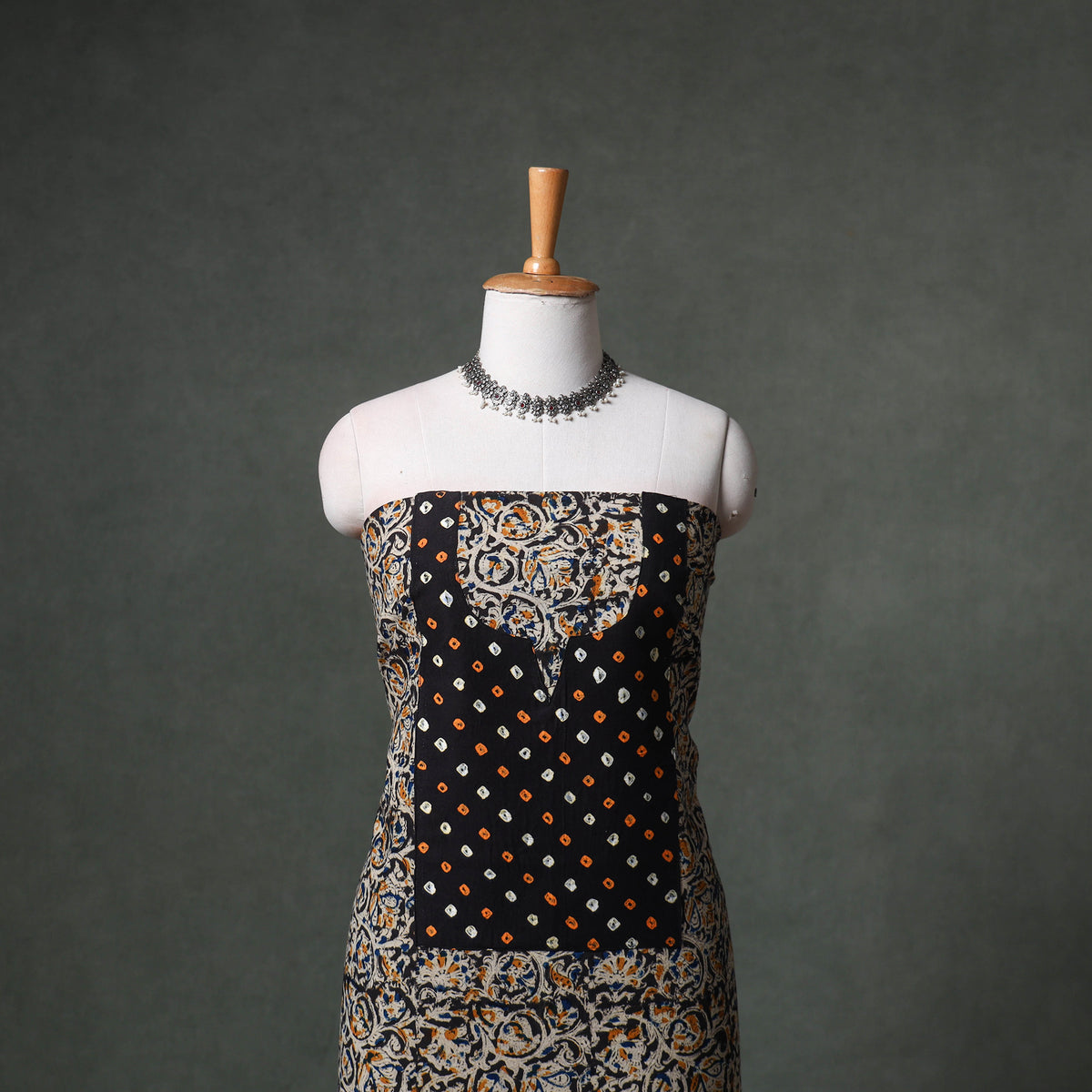 Patchwork Kalamkari Block Print Cotton Unstitched Kurta Material (2.5m) 08
