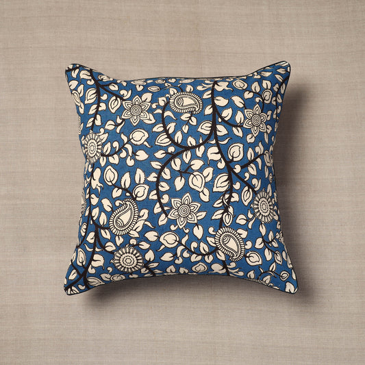 Blue - Kalamkari Printed Cotton Cushion Cover (16 x 16 in)